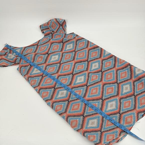 Paraella Womens Geometric Cap Sleeve Sheath Dress Size M Blue Coral Tan - Picture 10 of 15